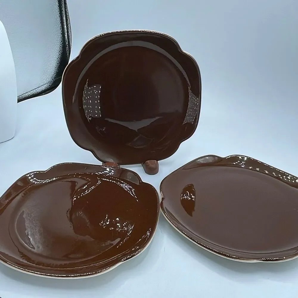 Set of 3 Vintage Continental Kilns underglaze handpainted USA salad plates.